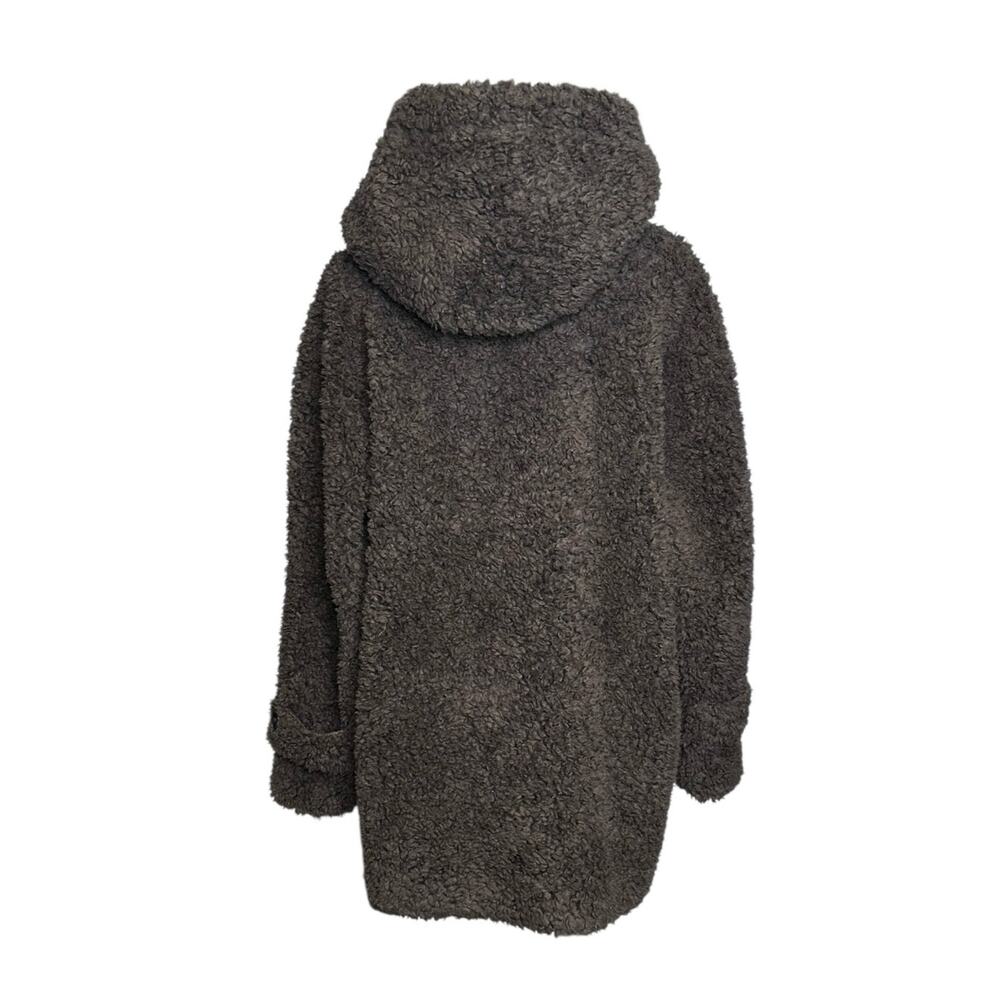 Women’s 100% Wool Toggle Coat Hooded Brown Textured Teddy Duffle Jacket Size S - Picture 2 of 13